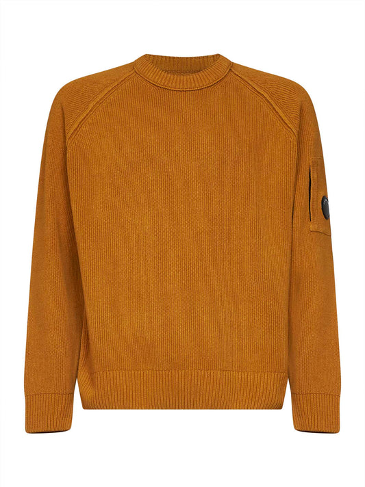 Ochre yellow cotton chenille Lens crewneck sweater