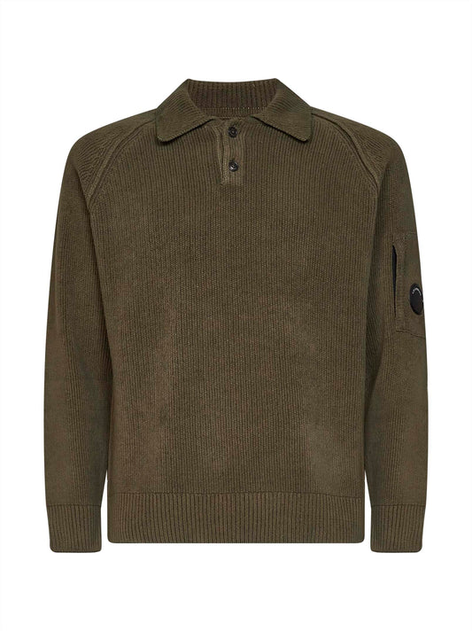 Ivy green cotton chenille Lens long-sleeved polo shirt