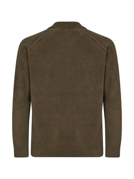 Ivy green cotton chenille Lens long-sleeved polo shirt