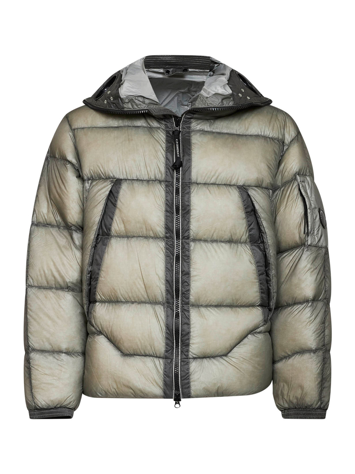 Flint grey D.D. Shell Goggle hooded down jacket