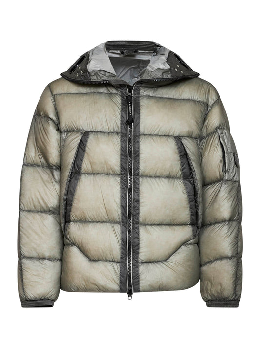 Flint grey D.D. Shell Goggle hooded down jacket