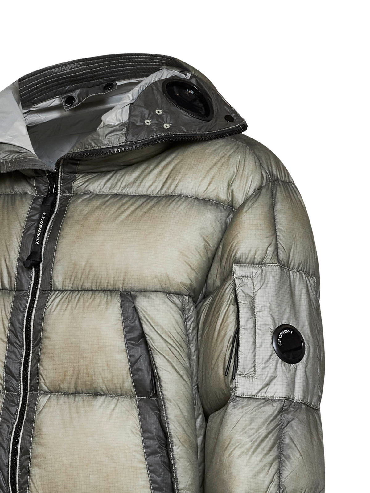 Flint grey D.D. Shell Goggle hooded down jacket