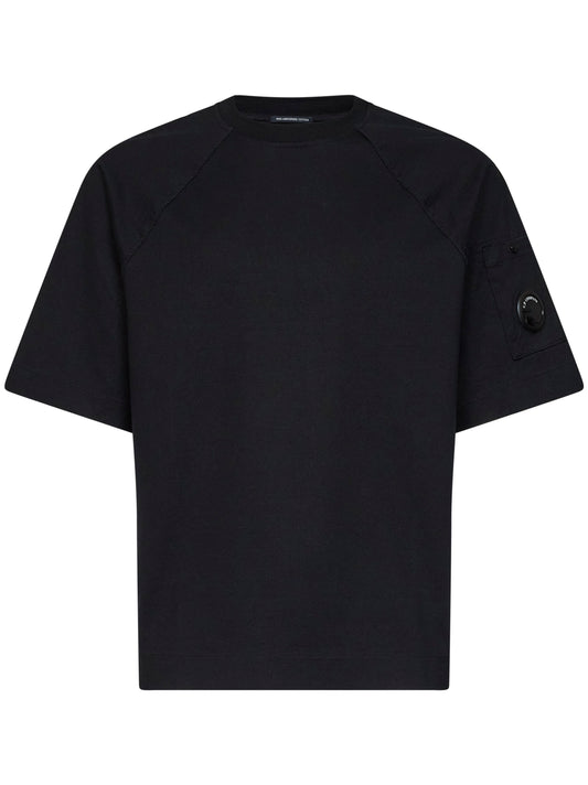 Black twisted 30/2 mercerized cotton jersey Lens T-shirt