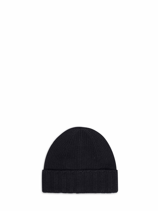 Black virgin wool knit beanie
