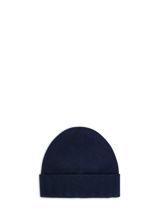 Navy blue virgin wool knit beanie