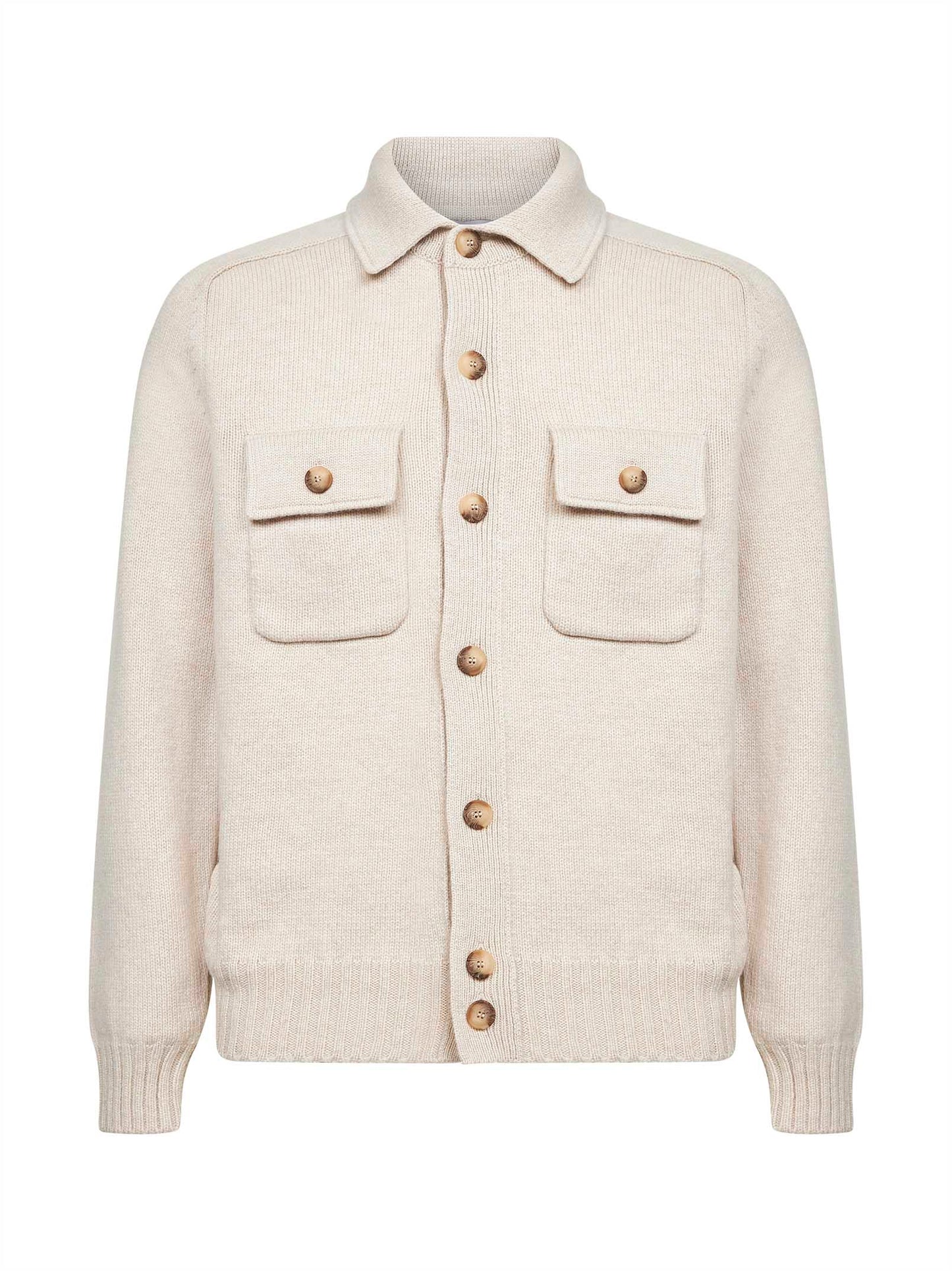 Giacca in maglia di lana vergine beige<BR/>