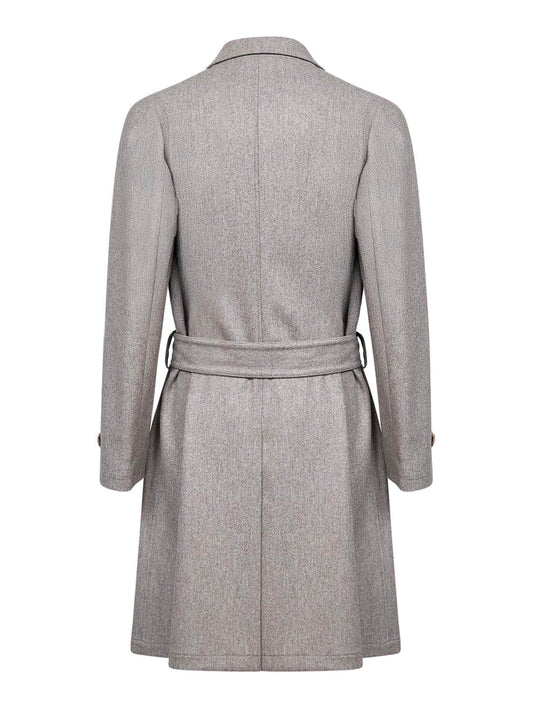 Stone virgin wool belted coat