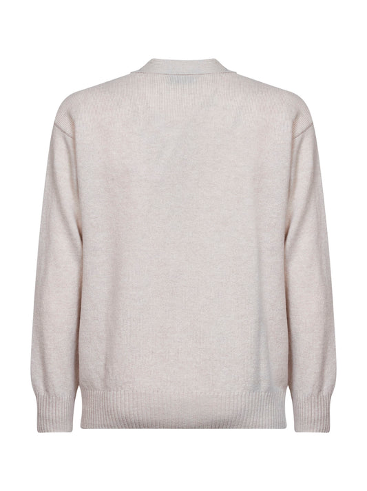 Cardigan relaxed fit in maglia di lana vergine beige