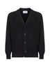 Black virgin wool knit relaxed fit cardigan<BR/>