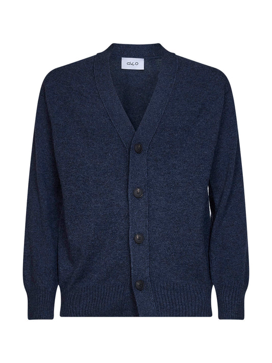 Cardigan relaxed fit in maglia di lana vergine blu