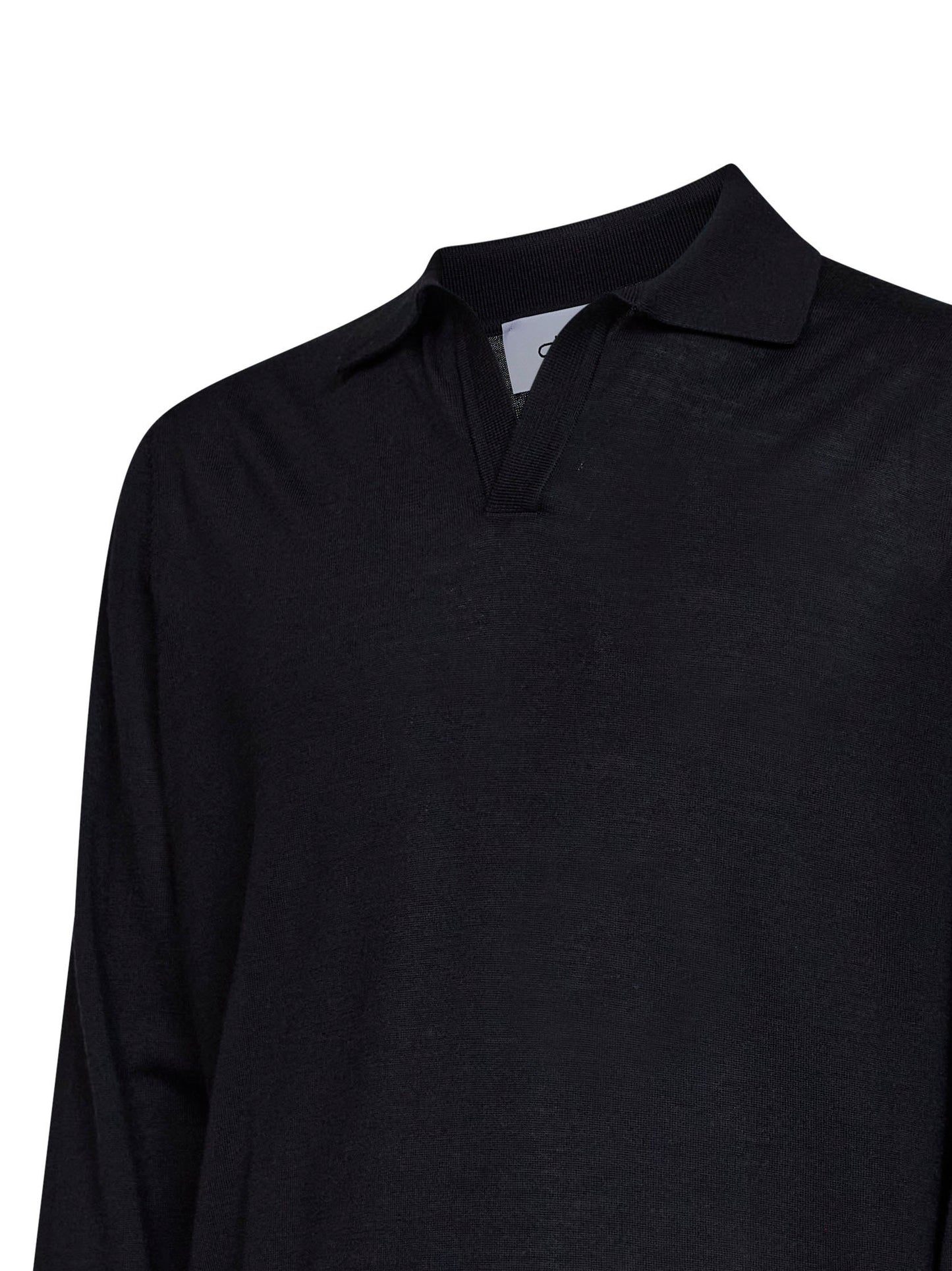 Polo senza bottoni in maglia di lana vergine nera