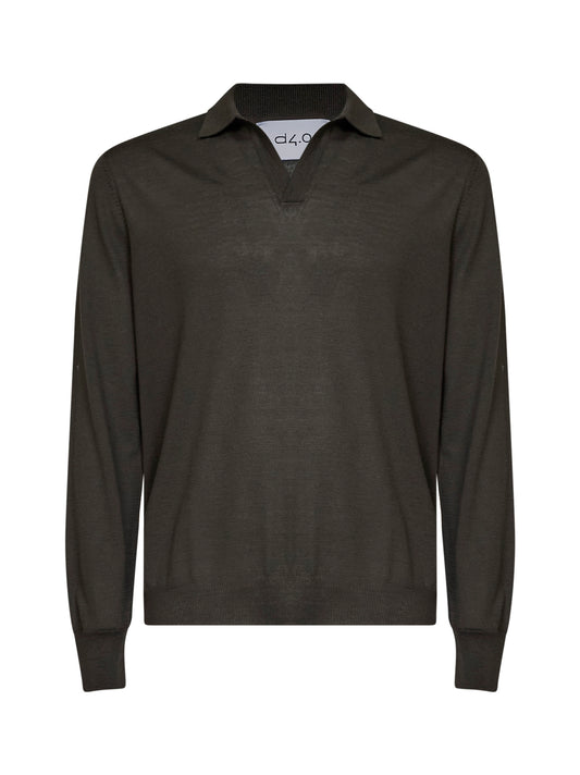 Green virgin wool knit buttonless polo shirt
