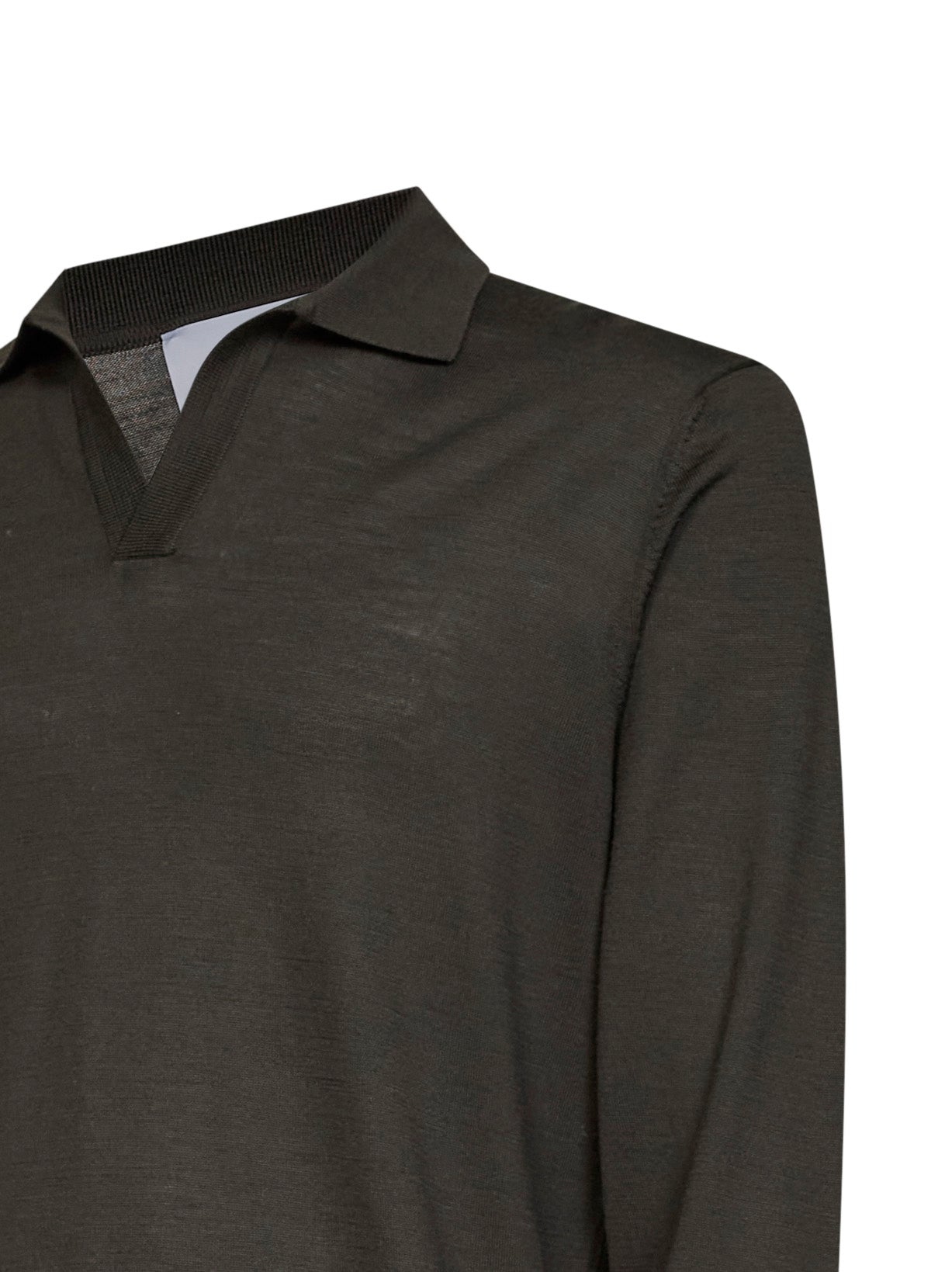 Polo senza bottoni in maglia di lana vergine verde