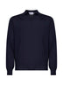 Navy blue virgin wool knit buttonless polo shirt