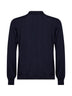 Navy blue virgin wool knit buttonless polo shirt