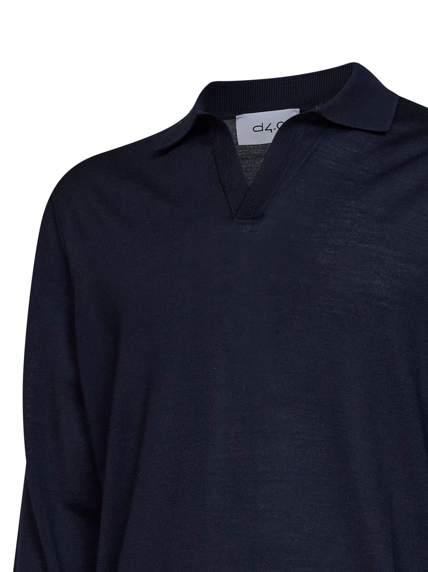 Navy blue virgin wool knit buttonless polo shirt
