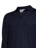 Navy blue virgin wool knit buttonless polo shirt