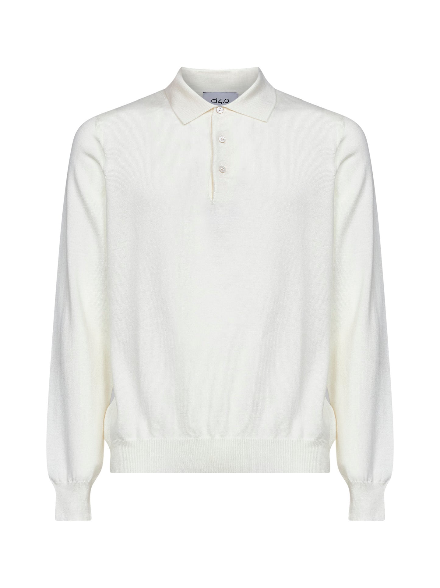 Cream virgin wool knit long-sleeved polo shirt