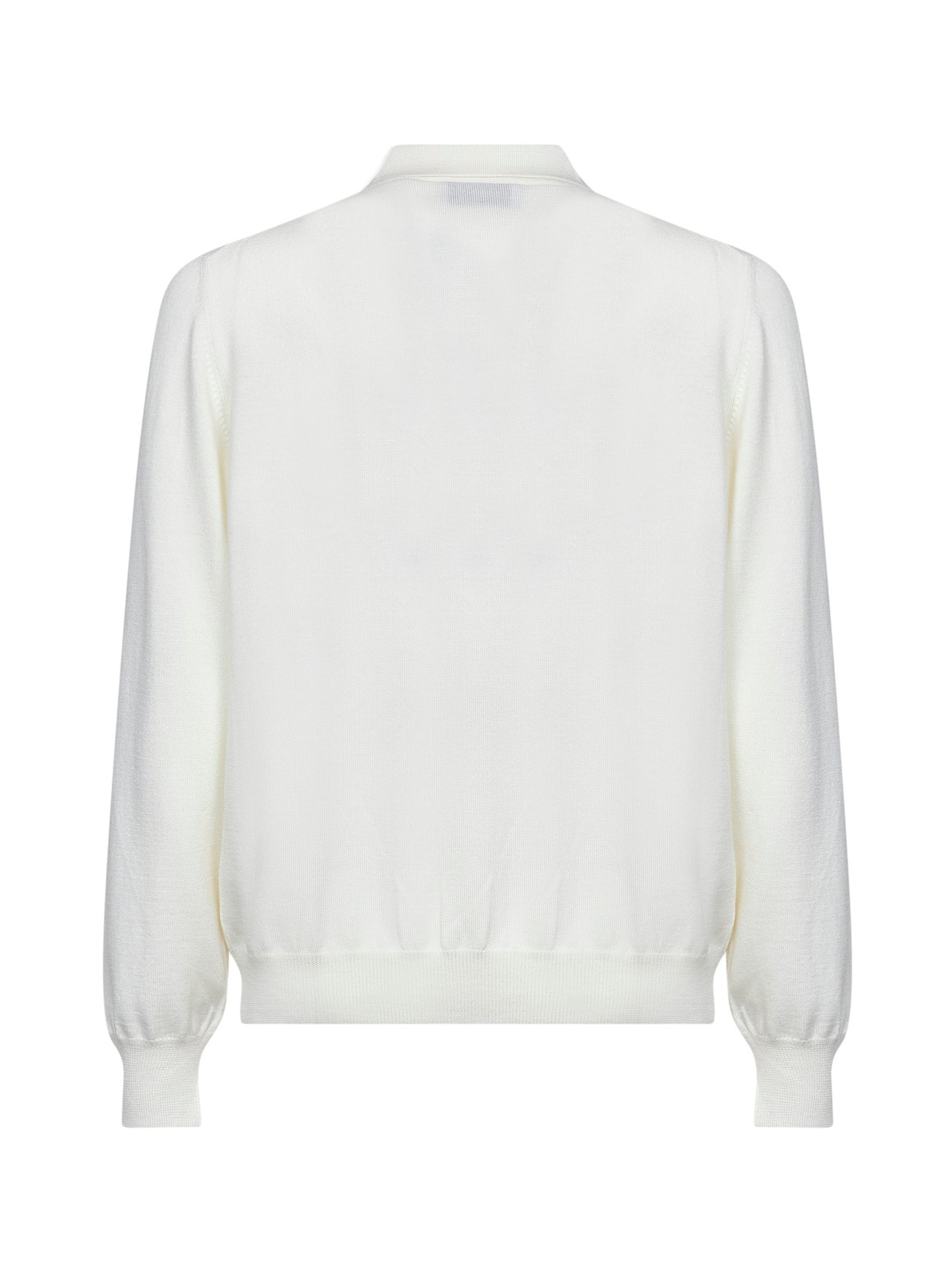 Cream virgin wool knit long-sleeved polo shirt