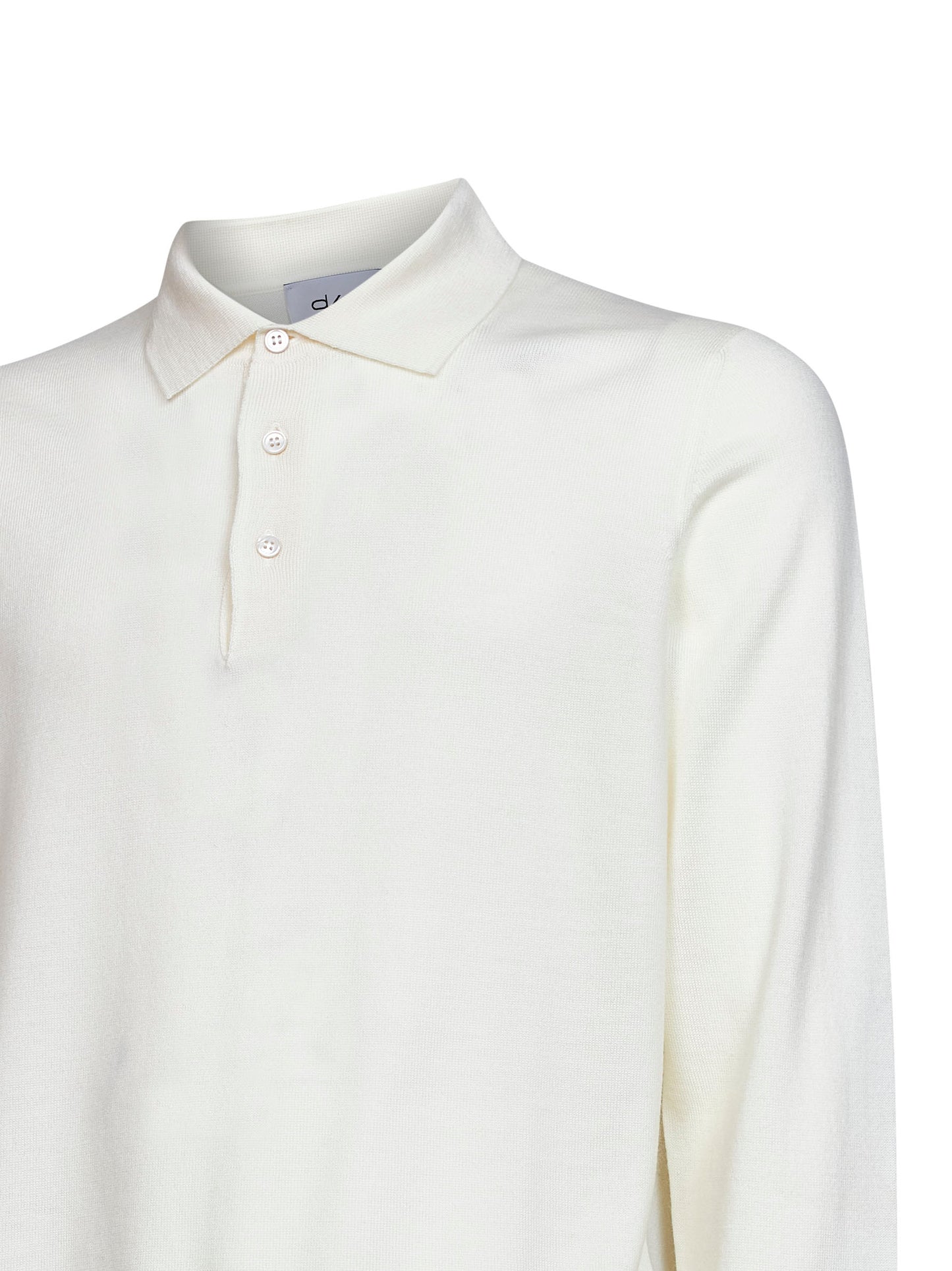 Cream virgin wool knit long-sleeved polo shirt