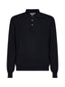 Black virgin wool knit long-sleeved polo shirt