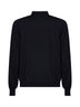 Black virgin wool knit long-sleeved polo shirt