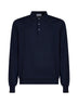 Navy blue virgin wool knit long-sleeved polo shirt