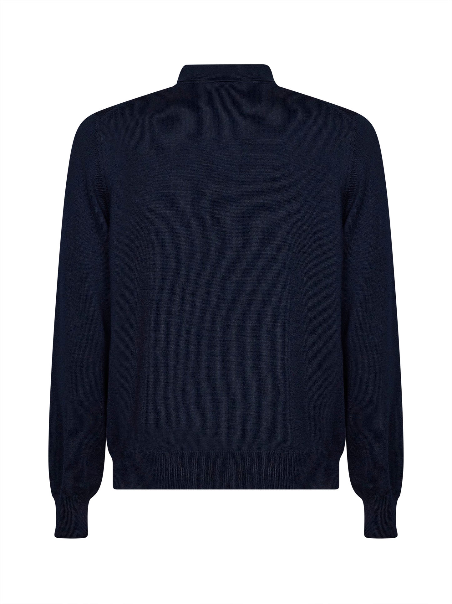 Navy blue virgin wool knit long-sleeved polo shirt