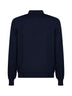 Navy blue virgin wool knit long-sleeved polo shirt