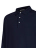 Navy blue virgin wool knit long-sleeved polo shirt