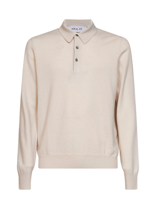 Beige wool and viscose and cashmere polo shirt