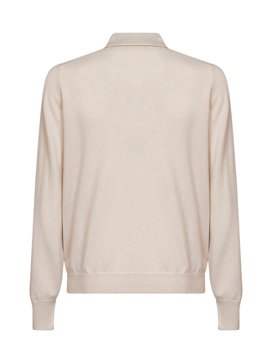 Beige wool and viscose and cashmere polo shirt