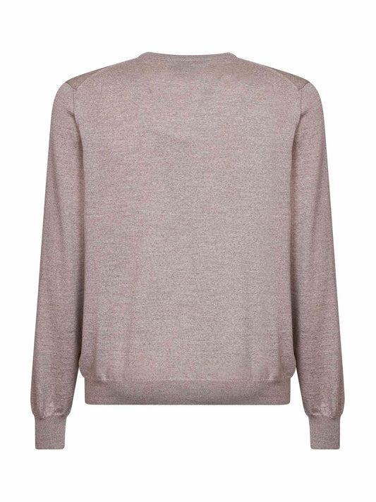 Beige virgin wool knit crewneck sweater