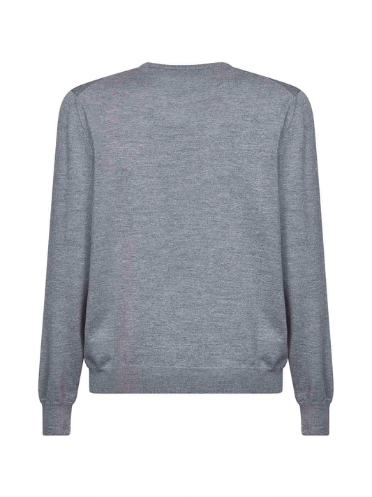 Light grey virgin wool knit crewneck sweater<BR/>