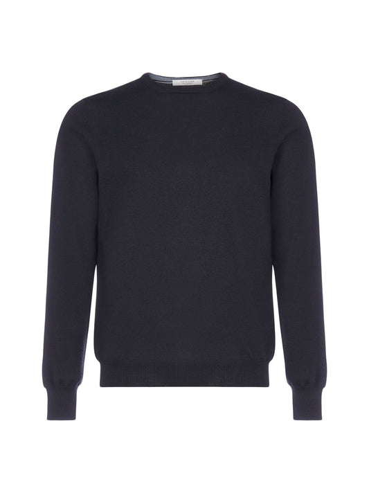 Maglione girocollo blu in lana