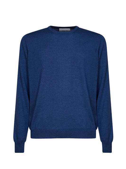 Maglia girocollo in lana vergine blu