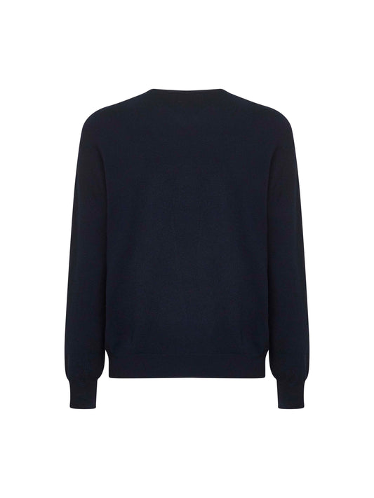Maglia girocollo in misto lana e cashmere blu