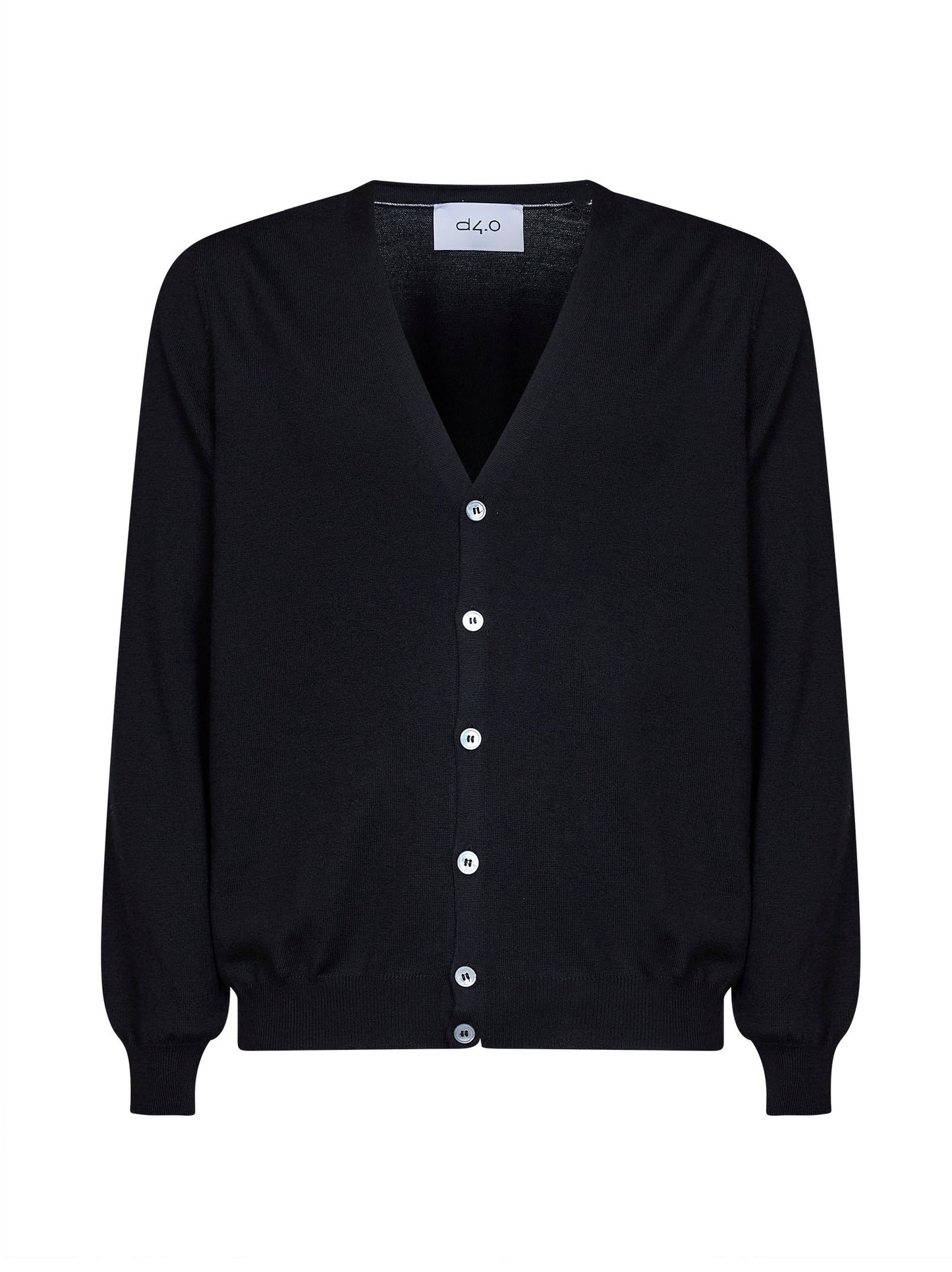 Black virgin wool knit V-neck cardigan