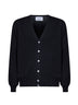 Black virgin wool knit V-neck cardigan