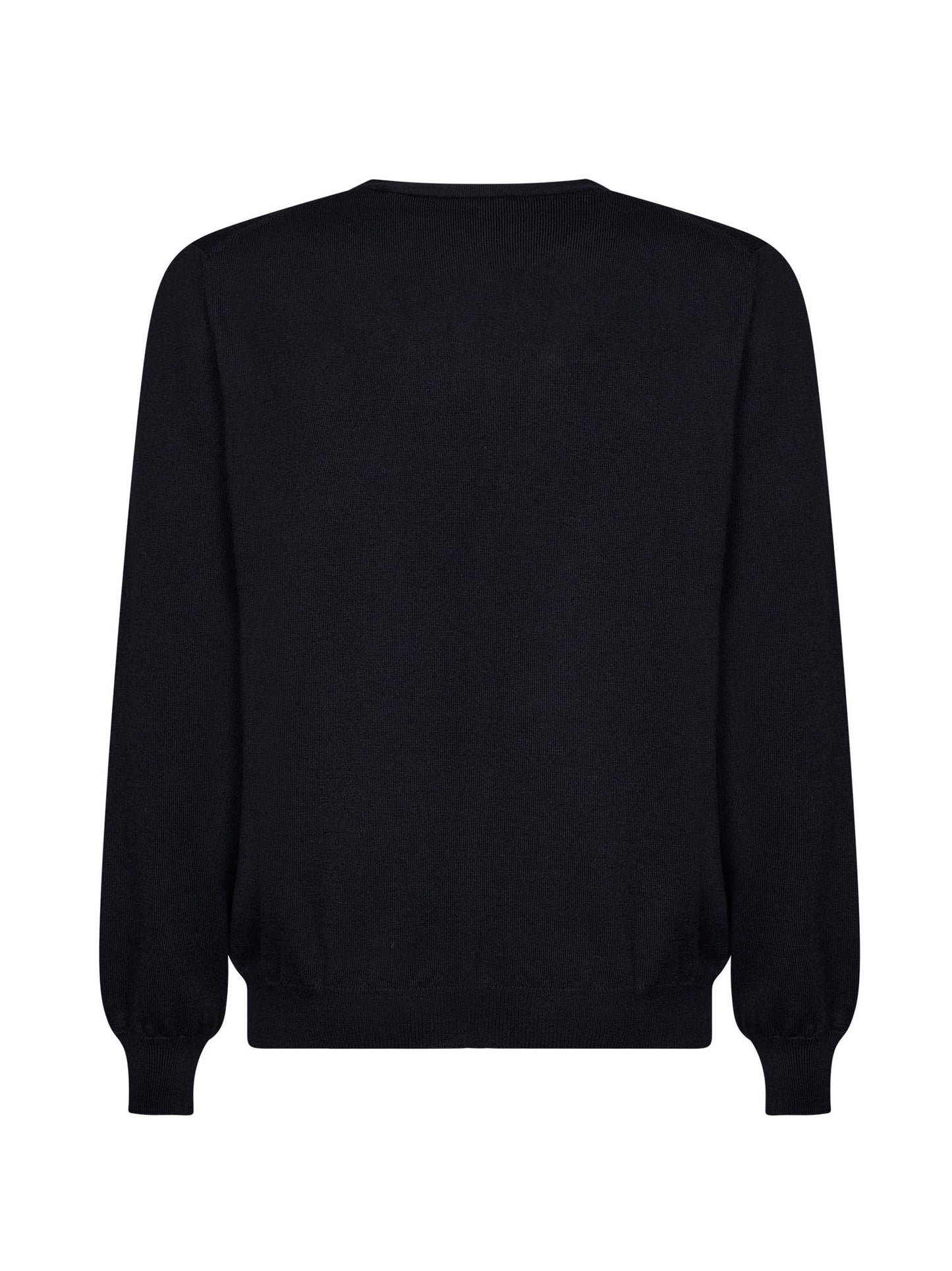 Black virgin wool knit V-neck cardigan