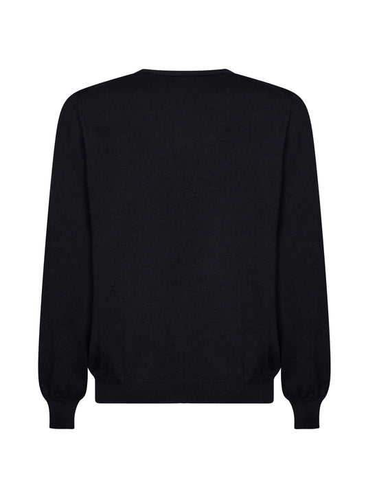 Black virgin wool knit V-neck cardigan