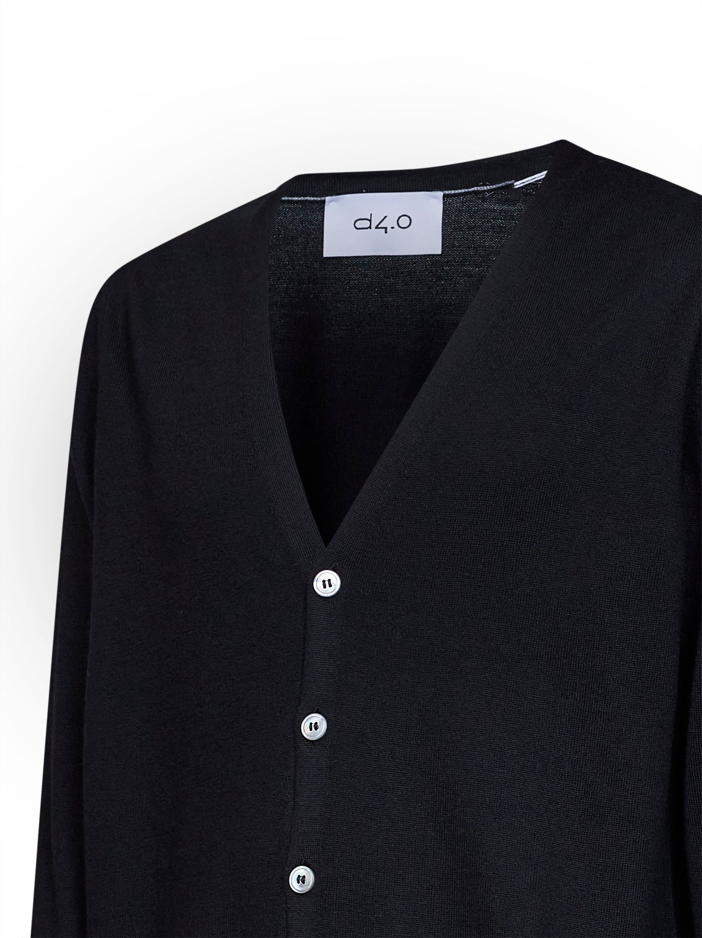 Black virgin wool knit V-neck cardigan