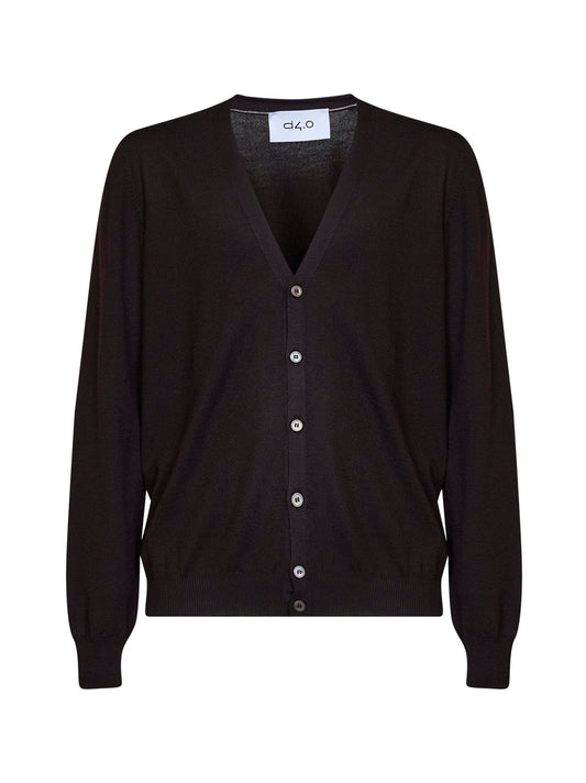 Cardigan scollo a V in maglia di lana vergine marrone