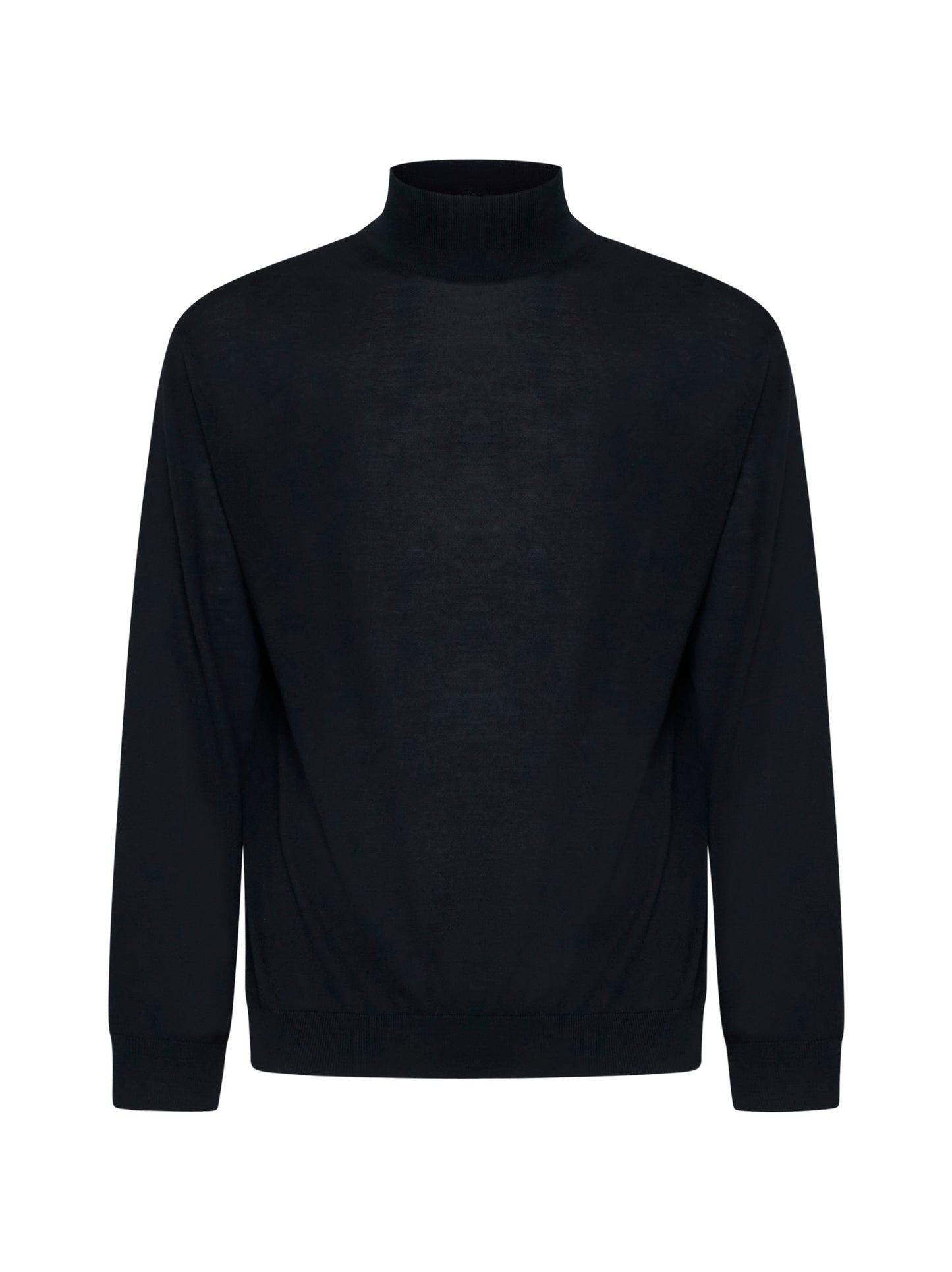 Black virgin wool mock neck sweater