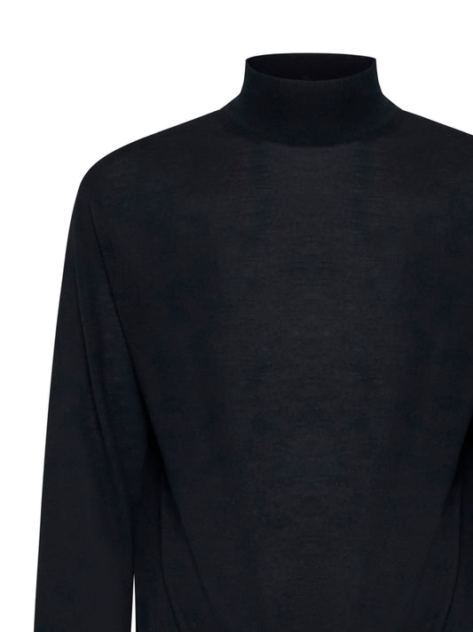 Black virgin wool mock neck sweater