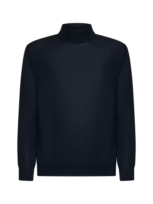 Blue virgin wool mock neck sweater