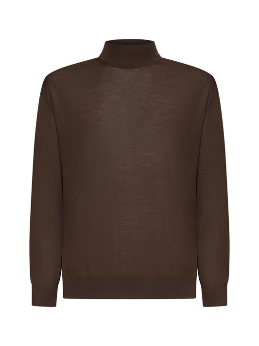 Brown virgin wool mock neck sweater