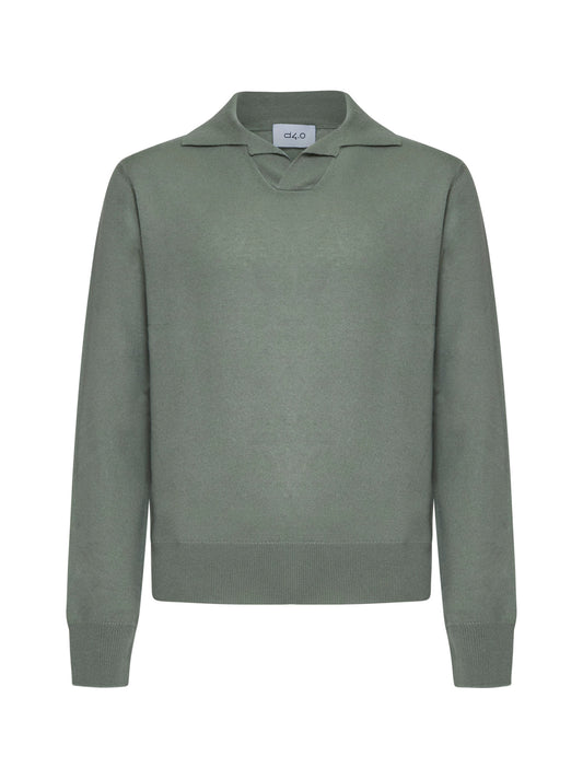 Maglia polo con scollo a V e polsini a costine