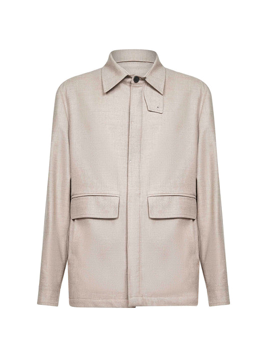 Beige Loro Piana stretch flannel Chet shirt jacket