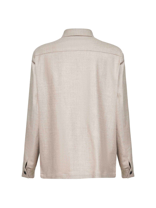 Beige Loro Piana stretch flannel Chet shirt jacket